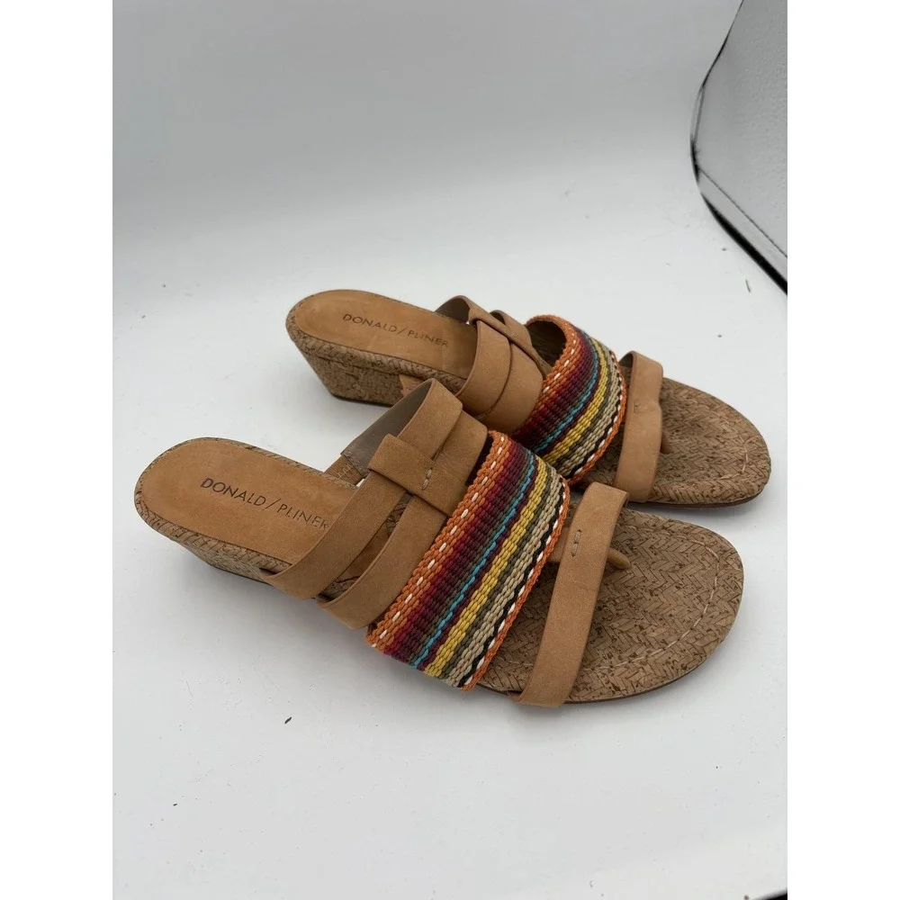 Donald J Pliner Shoes Womens Size 7.5 Brown Suede Strappy Wedge Slide Sandals